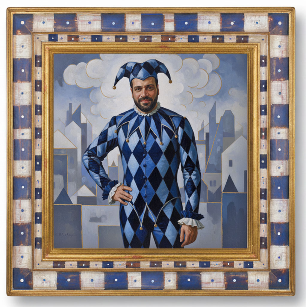 Salonique Double arlequin or bleu pierre vieux blanc